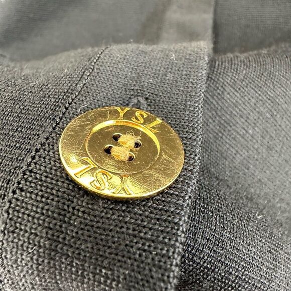 YSL Vintage Black Wool Cardigan Dress 3/4 Sleeve Large Gold Buttons Size M - Picture 11 of 14
